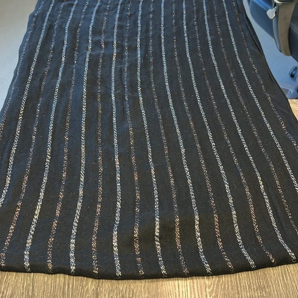 LOFT Black and Silver Infinity Scarf with Metallic Stripes